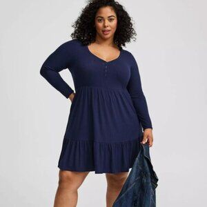 Torrid Size 3 Navy Blue Mini Jersey Long Sleeved Snap Front Shirtdress
